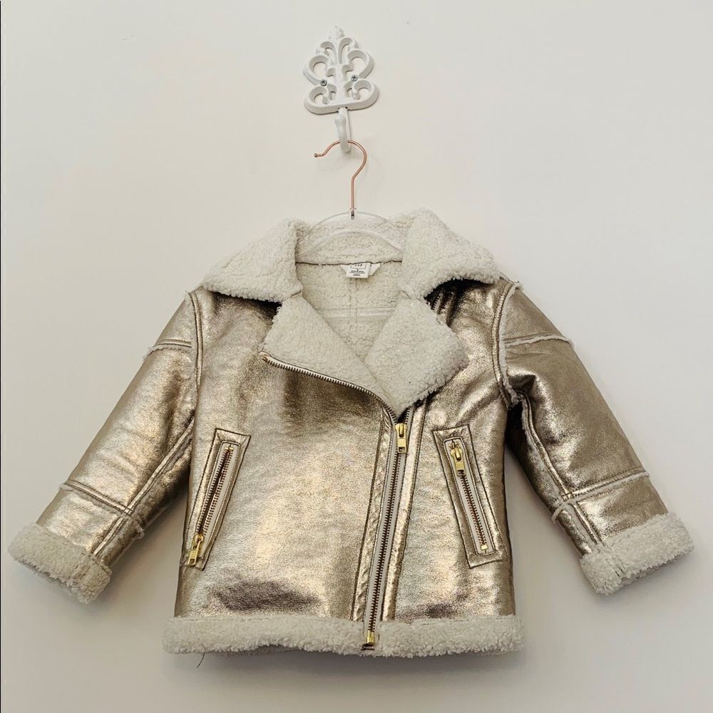 Baby Gap Metallic Gold Sherpa Moto Jacket